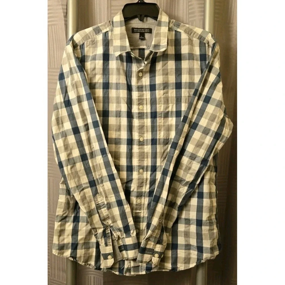 Banana Republic Checked Soft Wash Tailored Slim Fit Shirt Mens Large Long Sleeve